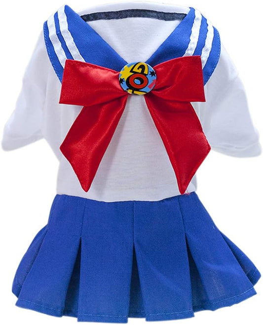 Tangpan Bow-Knot Student Cosplay Pet Costume Dog Skirt Camp Dress(Blue,M)