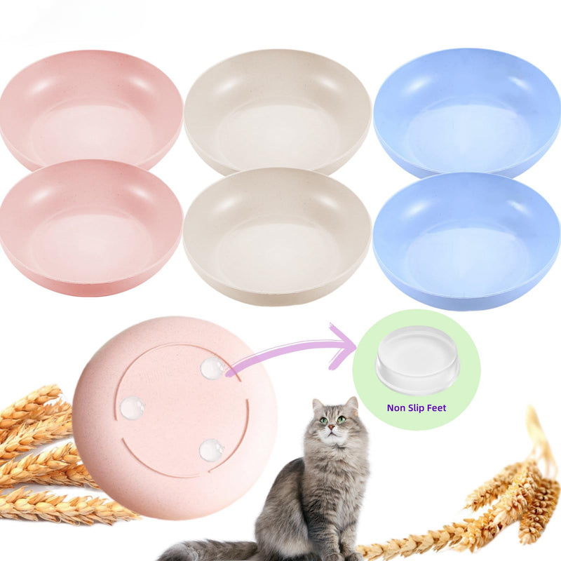 6-Pack Cat Food Bowl with Non-Slip Feet, Whisker Fatigue Cat Dishes for Food, Plastic Cats Bowls Set for Multi-Cats Homes, 5.5
