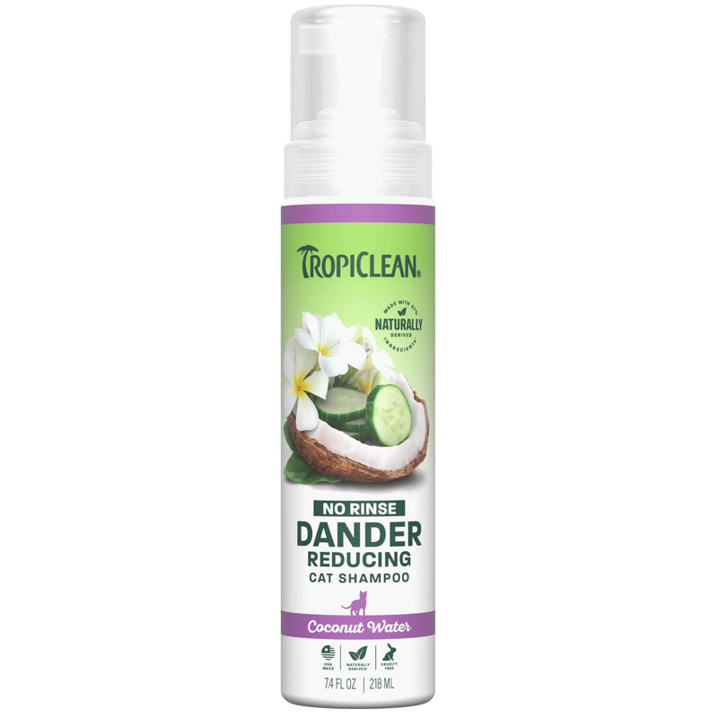 TropiClean No Rinse Waterless Cat Shampoo | Dandruff Treatment | Moisturizing Dry Shampoo for Dry Skin | USA Made | Aqua de Coco Scent | 7.4oz.