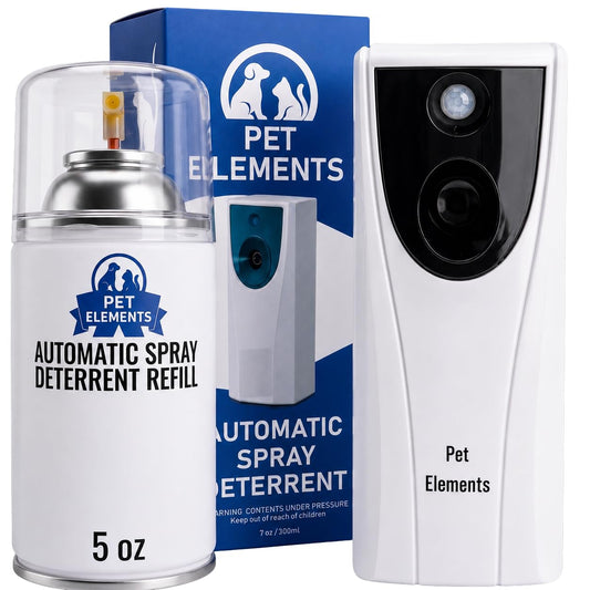 Pet Elements Automatic Cat Deterrent Spray - Contactless Behavior Correction - Motion Activated Sensor Air Burst - Odorless - Non-Staining - Versatile Placement Dog & Cat Repellent Spray Indoor