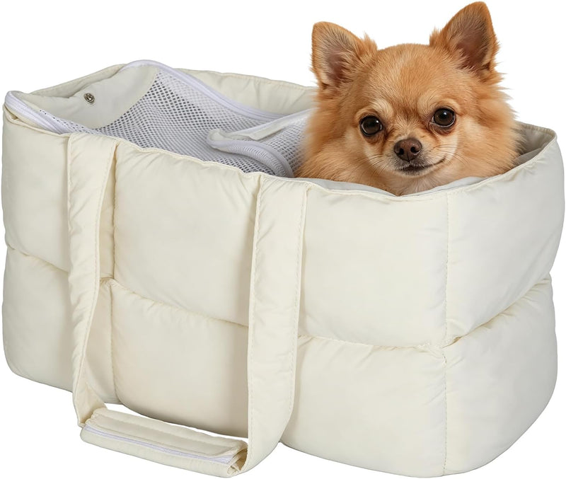 Puffy Quilted Pet Carrier Purse, Stylish Dog Tote Bag for Travel Shopping