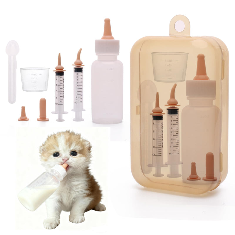 LIAOKAITOU Newborn Pet Feeding Kit, Kitten Bottle Feeding Set with Nursing Nipples, Portable Storage, Emergency Ready, Replaceable Accessories for Kittens Puppies