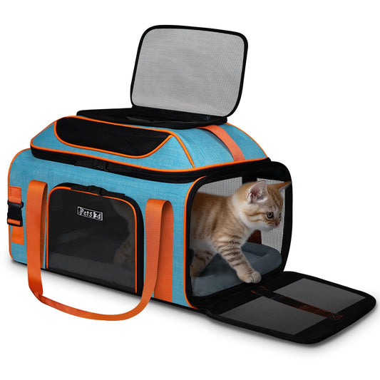 Petskd Top-Expandable Pet Carrier 19x13x9 Inches Southwest Allegiant Airlines Approved, Soft-Sided Carrier for Small Dog Under 12 lbs and Large Cat Under 15 lbs(Blue)