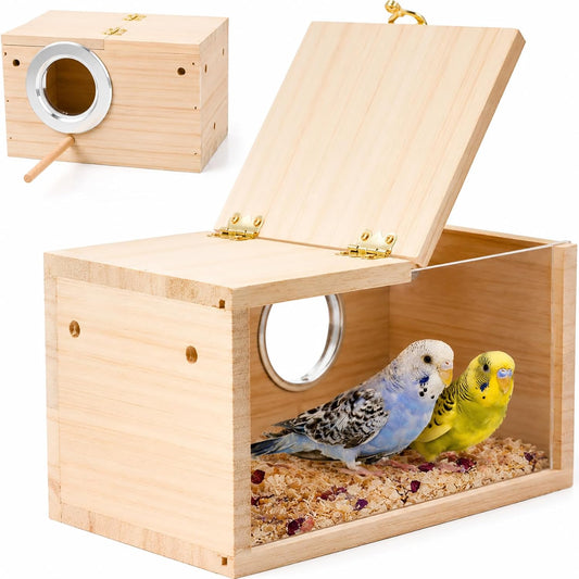 Parakeet Nesting Box,Wooden Parrot Nest Breeding Box with Perch(S)