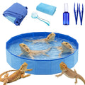 6Pcs Bearded Dragon Pool – Foldable Reptile Bathtub & Towel (Large or Medium Size), Bath Brush, Spray Bottle & Plastic Tweezers for Bearded Dragons, Bearded Dragon Bath Accessories (Medium)