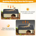 PINVNBY Bearded Dragon Basking Platform, Wood Reptile Hides and Caves, Crested Gecko Hide with Slate Rock, Leopard Gecko