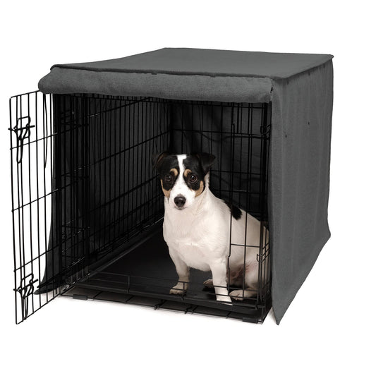 Friends Forever Metal Dog Crate Cover 30 inch w/Light Blocking Protective Curtain, Dog Cage Cover w/Roller Shades, Machine Washable, Trucker Black