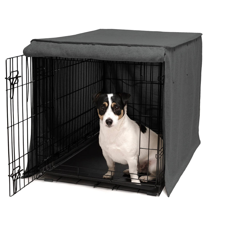 Friends Forever Metal Dog Crate Cover 30 inch w/Light Blocking Protective Curtain, Dog Cage Cover w/Roller Shades, Machine Washable, Trucker Black