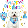 Supet Dog Birthday Decorations for Small & Large Dogs, Dog Boy Girl Birthday Kit with Party Hat | Happy Birthday Banner & Bandana, 1st Birthday Party Set, Pet Birthday Party Supplies (Blue, S)