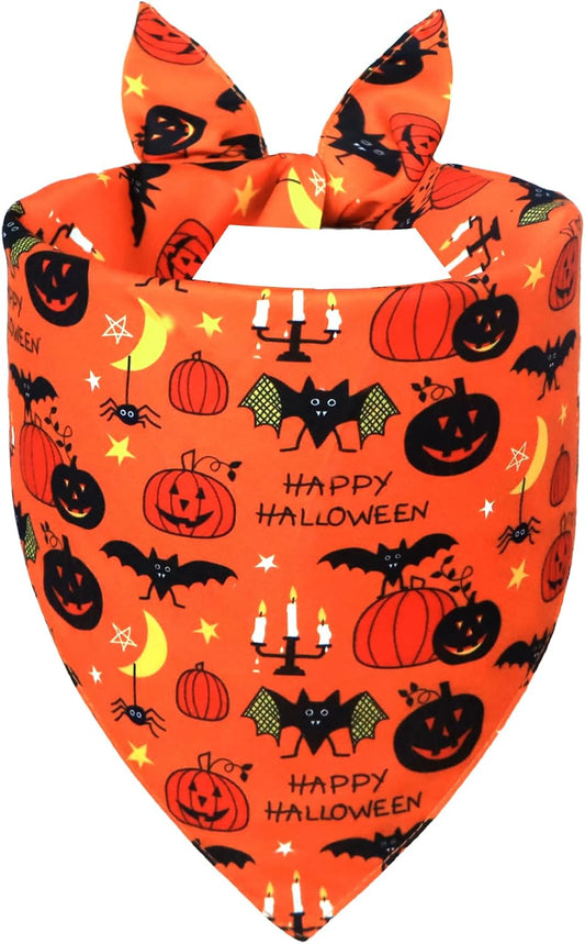 Halloween Dog Bandana for Large Dogs, Reversible Orange Scarf