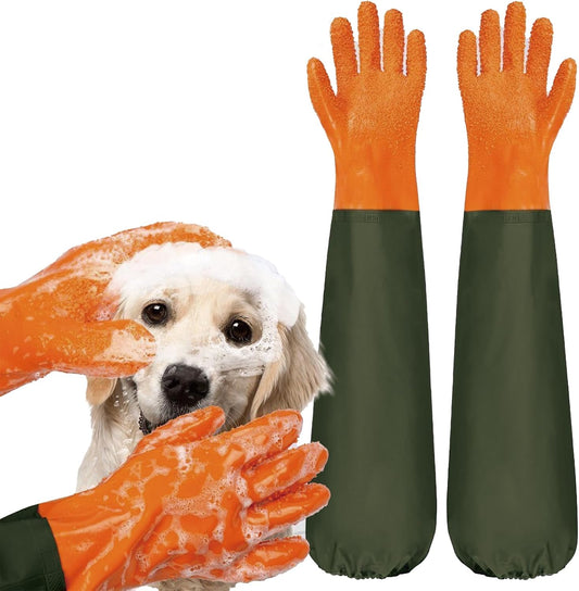 YOFANG 27.6" Extra Long Pet Grooming Bathing Gloves For Dogs & Cats