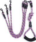 3 Dog Leash for 1-3 Dogs, Multiple Dog Leash, 360° Swivel No Tangle, Purple