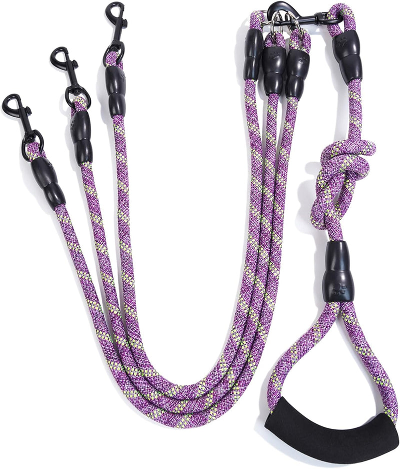 3 Dog Leash for 1-3 Dogs, Multiple Dog Leash, 360° Swivel No Tangle, Purple
