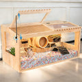 Wooden Hamster Cage,32"x16"x16"Large Hamster Cage,2 Washable Liners & 2 Adjustable Ventilation Window. Small Animal Cage