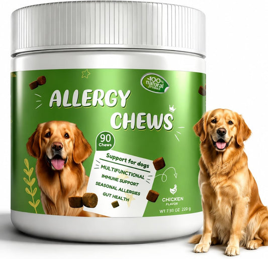 Organnact Dog Allergy Chews Itch Relief Probiotics - Itch Relief for Dogs Immune Seasonal Allergies Anti-Itch Skin & Coa