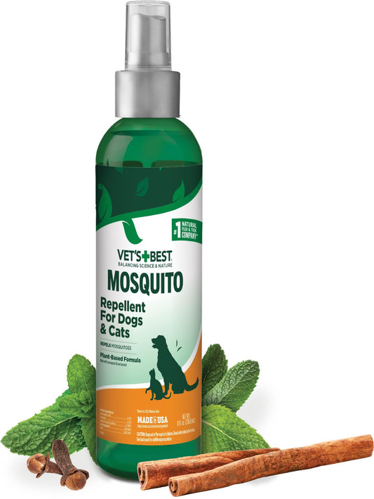 Vet’s Best Natural Mosquito Repellent Spray for Dogs and Cats, Plant-Based Protection with Certified Essential Oils, DEET-Free Outdoor Pest Repellent for Pets, Safe Botanical Ingredients, 8 oz Bottle
