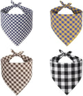 Cotton Linen Dog Bandana 1 Pack, Brown Khaki Gingham Dog Scarf