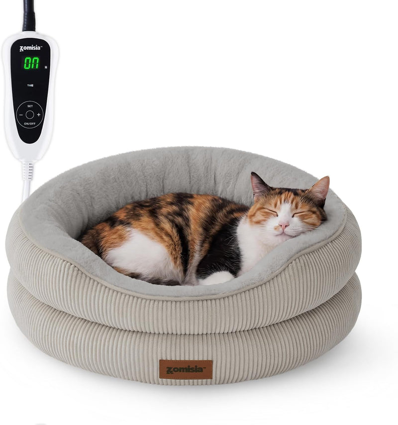 ZOMISlA Heated Cat Bed for Indoor Cats, 25 Timer & 11 Temp Adjustable