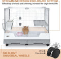 Deluxe Rabbit Cage, 32" × 21" × 26" Large Space Bunny Cage Foldable Small Animal Cage with Pull Out Tray and Caster Plat
