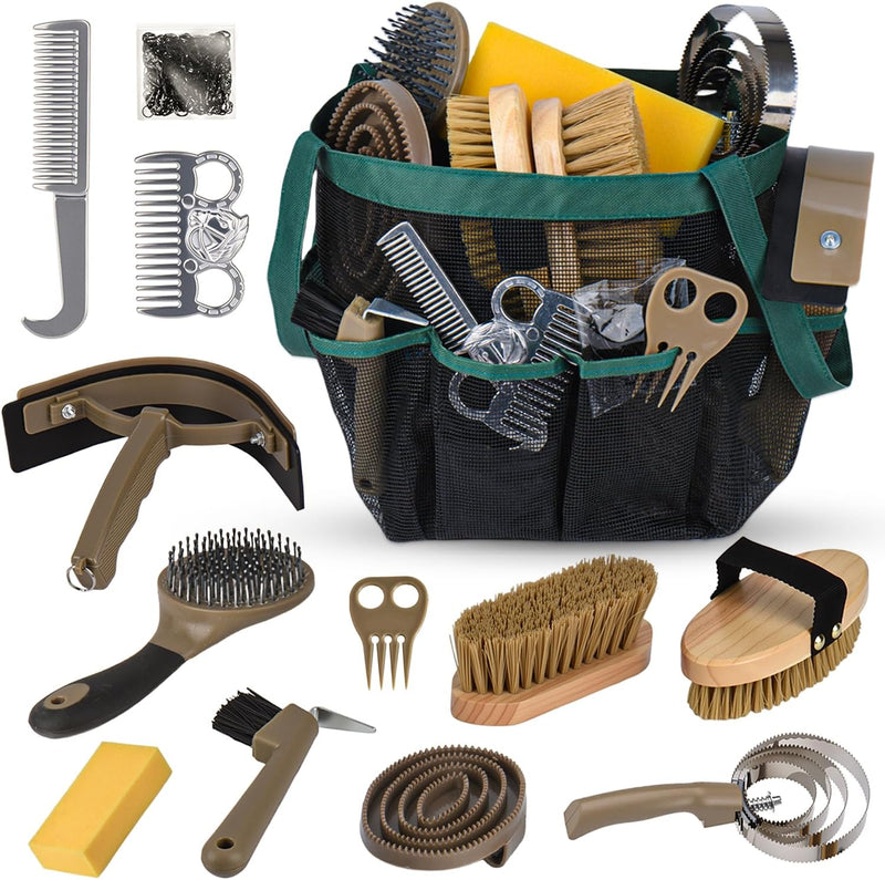 Horse Grooming Kit 13 Piece, Horse Brushes for Grooming Supplies Set with Organizer Bag, Horse Brush & Curry Comb for Ef