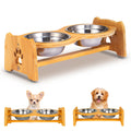 X-ZONE PET Elevated Dog Bowls for Cats and Dogs, Adjustable Bamboo Raised Dog Bowls for Small Dog, Food and Water Set Stand Feeder with 2 Stainless Steel Bowls and Anti Slip Feet (Height 4" to 4.5")