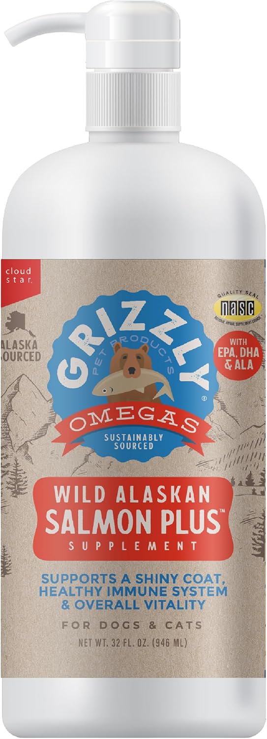 Grizzly Salmon Plus Oil Supplement for Dogs & Cats, Omega 3-6-9, 32 oz