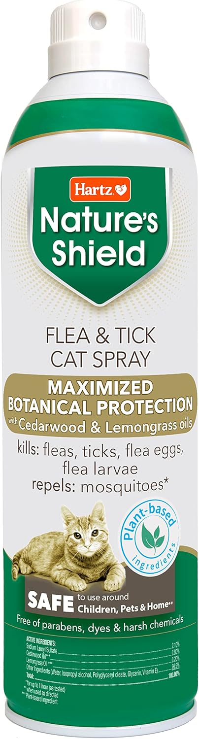Hartz Nature’s Shield Flea & Tick Spray Treatment for Cats with Cedarwood and Lemongrass Oil, 14 Ounces