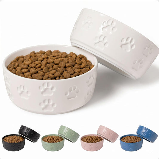Ceramic Dog Bowl Set of 2 with Anti-Skid Base - 5.5" Wide x 2" Tall Ceramic Dog Bowls for Small Dogs - 2 Cup Capacity Food and Water Bowls for Dogs - Rubber Bottom Pet Bowl Set of 2 for Small Pets