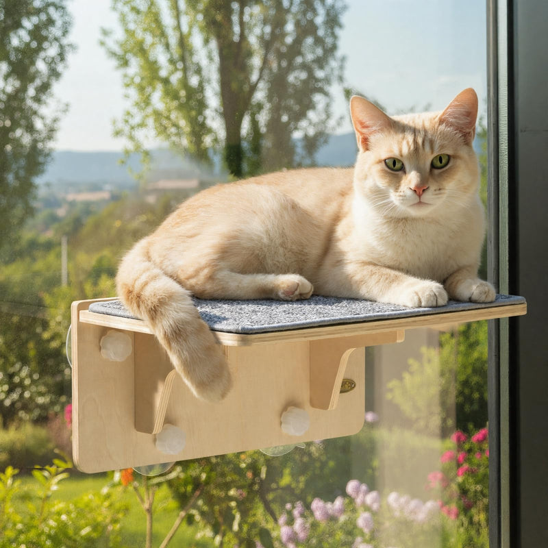 Pecute 2-in-1 Cat Window Perch & Wall Shelves, Cat Hammock Window with Solid Wood, Strong Suction Cup, Washable Cover Mat, Kitten Window Seat Indoor, Cats Perch Bed for Birds Watching Inside,16