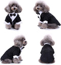 Dog Shirt Puppy Clothes, Pet Wedding Suit Formal Tuxedo with Black Bow Tie, Pet Outfit for Small Medium Dogs Cats, Pet Weding Attire Dress Up Cosplay Prince Costume Gentleman Apparel (Black, Small)