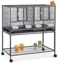 42" Sturdy Wrought Iron Single Stackable Center Divided Side Nesting Box Doors Breeder Breeding Bird Flight Double Rolling Cage for Aviaries Canaries Cockatiels Lovebirds Finches Budgies Small Parrots