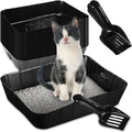 Bokon 50 Pcs 25 Set Disposable Litter Boxes for Cats with Scoop 15.7 x 11.8 x 3'' Plastic Cat Litter Tray Large Kitten Pan for Kitty Rabbit Guinea Pig Hamster Pets Supplies Travel Home Toilet(Black)
