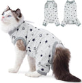 Cat Recovery Suit with Hind Legs,Cat Onesie After Surgery,Grey Star L