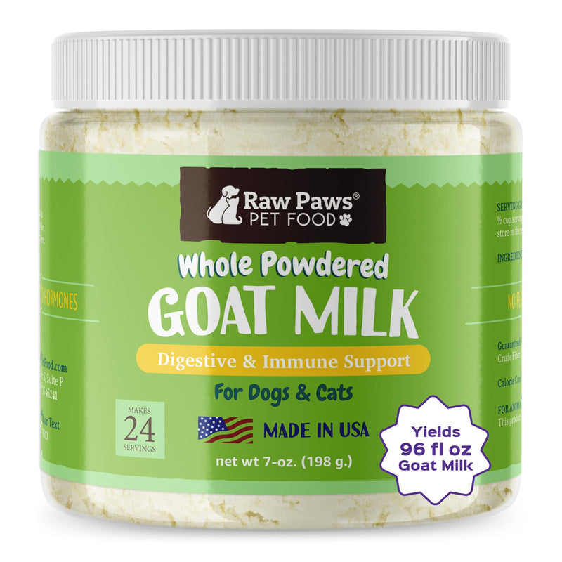 Raw Paws Whole Goat Milk Powder for Dogs and Cats, 7-oz - Made in USA - Powdered Goat Milk Dog Food Topper - Pet Nutritional Supplement to Support Healthy Digestion