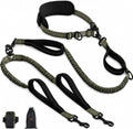 Hands Free Double Dog Leash, 4 Reflective Padded Handles, Adjustable Waist Belt 27-51", Shock-Absorbing Bungee, 360° Swi