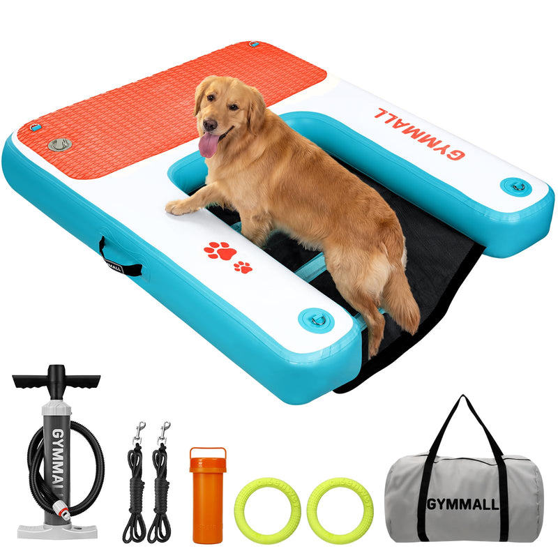 GYMMALL Dog Water Ramp 47 * 40inch Inflatable Pet Floating Platform Blue, Dog Dock Ramp for Boat Pool Lake Sea, Non-Slip Pool Water Ramp for Dogs up to 220lbs, EVA Float Ramp Dog Water Ladder