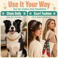 20 Inch Dog Gold Chain Collar with Christmas Ribbon Scarf