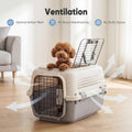 DUMOS 23" Hard-Sided Pet Carrier for Small Dogs & Cats, Airline Approved Travel Crate with Enhanced Security Latches, Front & Top Load Wire Door, Food Bowl for Traveling, Hiking, Camping - Beige&Grey