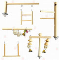 Hamiledyi Natural Wood Bird Play Gym for Small Birds, Parakeet Cockatiel Playstand with Perch, Ladder & Swing Toys for Cage Top(Style B)