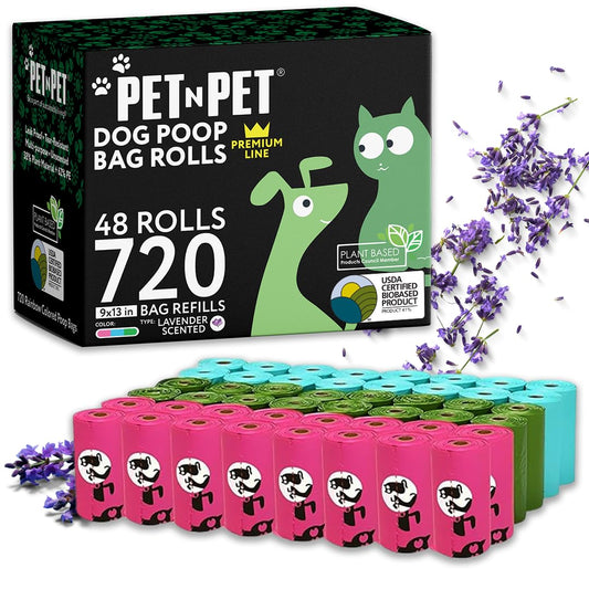 Pet N Pet 720 Counts Lavender Scented, Colorful Poop Bags for Dogs, 41% Plant Based & 59% PE Dog Poop Bags Rolls, Extra Thick Dog Waste Bag, Doggy Bag