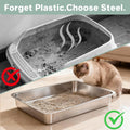 Amibud Low Entry Stainless Steel Cat Litter Box for Kittens Small cat, Metal Shallow Kitty Litter Box, Easy Access Kitty Litter Pan Tray,Pet Bathroom Accessories-15.75''Lx 11.81'' W x2.76'' H