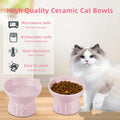 Elevated Cat Bowls 2-Pack, Ceramic Raised Cat Food & Water Dishes - Extra Wide & Shallow Whisker-Friendly Design, Anti-Vomit & Easy Digestion, Lead/Cadmium-Free, Microwave & Dishwasher Safe (Pink)
