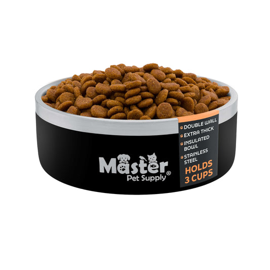 Master Pet Supply Stainless Steel Dog Bowls - 25 oz, Heavy Duty - Black Velvet, Double Wall Extra-Thick Insulated, Non-Slip Pet Water Bowl for Dogs, Cats & Pets, Anti Rust Metal, Dish Washer Safe