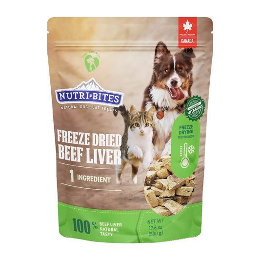 Nutri Bites Freeze Dried Beef Liver Dog & Cat Treats, Single Ingredient High Protein Pet Treats, 17.6 oz