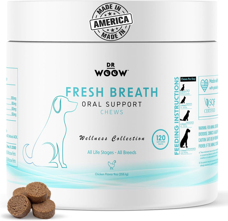 Dr. Woow Fresh Breath Dog Oral Care | Dog Breath Treats | 120 Chews
