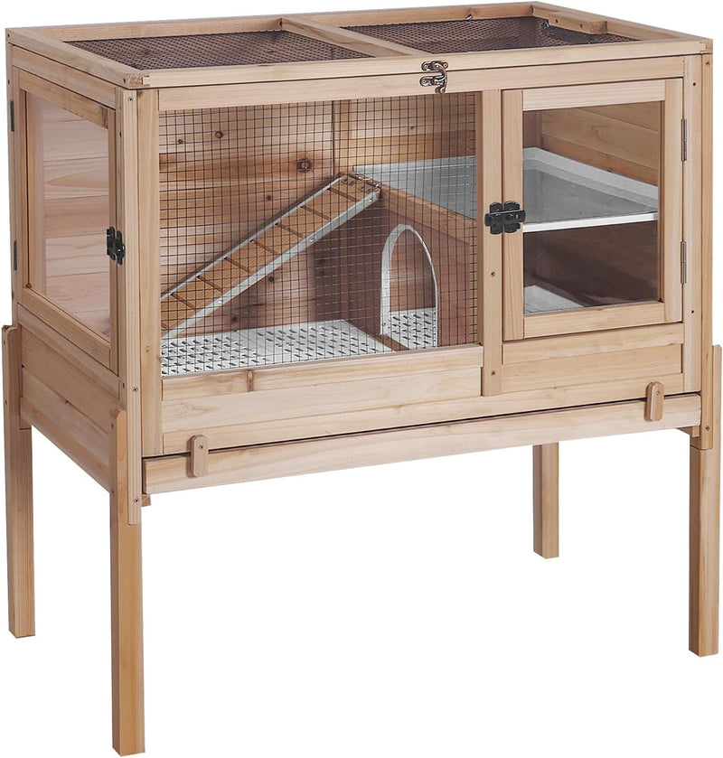 GUTINNEEN Guinea Pig Cages with Anti Chewing Sturdy Plastic Floor and Cool Zinc Plate, Indoor Rabbit Hutch with Hideout 