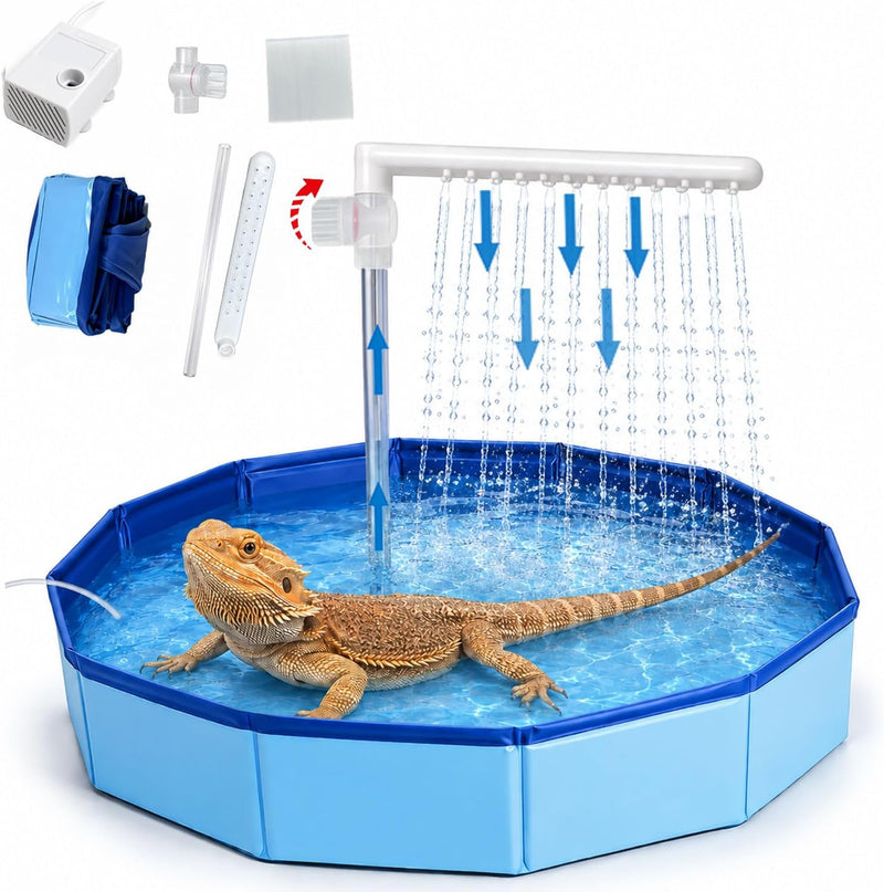 Bearded Dragon Water Fountain Reptile Pool with Foldable Bath Tub