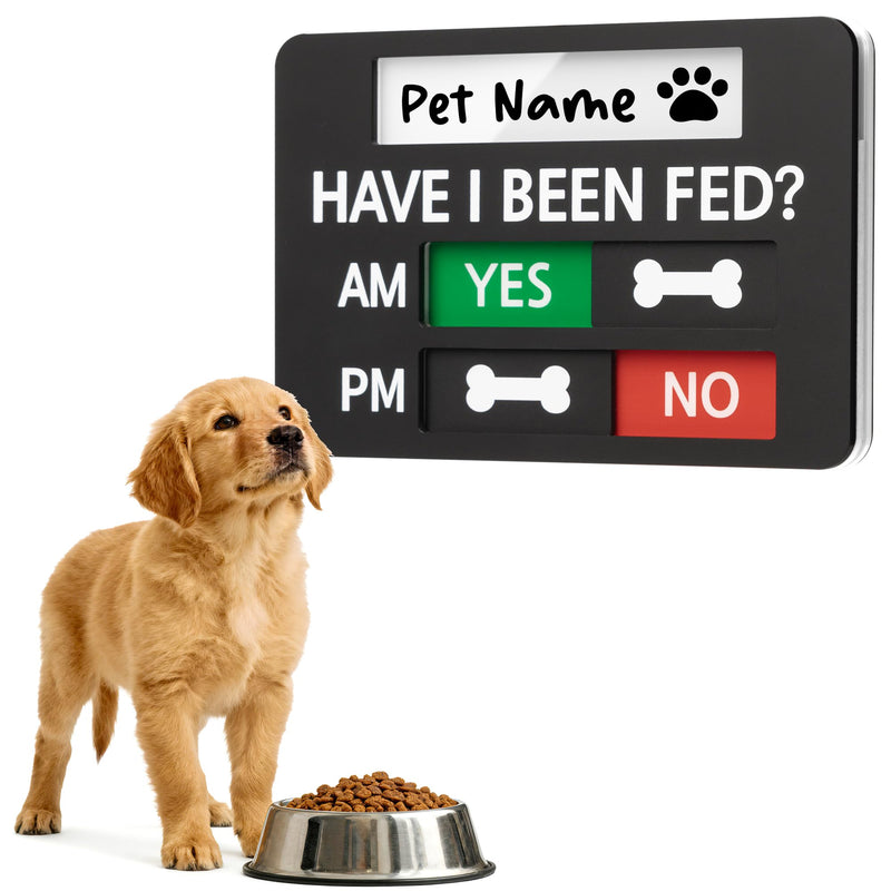 EliteSign Pet Feeding Reminder Supplies with Built-in DIY Name Slot, Feed Tracker for Dog Cat & Household Pets, Prevent Overfeeding or Missed Feeds, Includes Acrylic Cover, Tapes, Black, 6.5