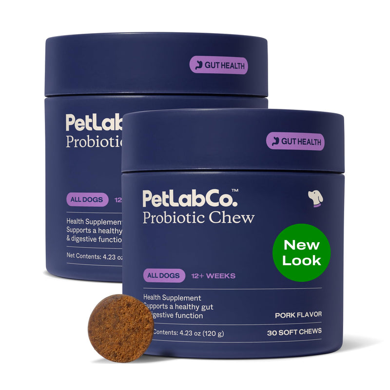 PetLab Co. Probiotics for Dogs, Support Gut Health, Occasional Diarrhea, Digestive Health & Seasonal Allergies - Pork Flavor - 30 Soft Chews - Packaging May Vary (Value 2-Pack)