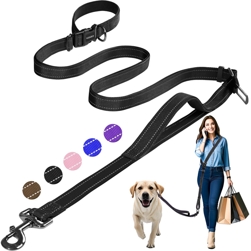 Hands Free Dog Leash by Kazazoo, Adjustable 5.8-8.5FT Waist & Crossbody Leash with Quick Off Buckle, Reflective Stitches for Walking, Jogging,Medium to Large Dogs & Puppies M Size Black